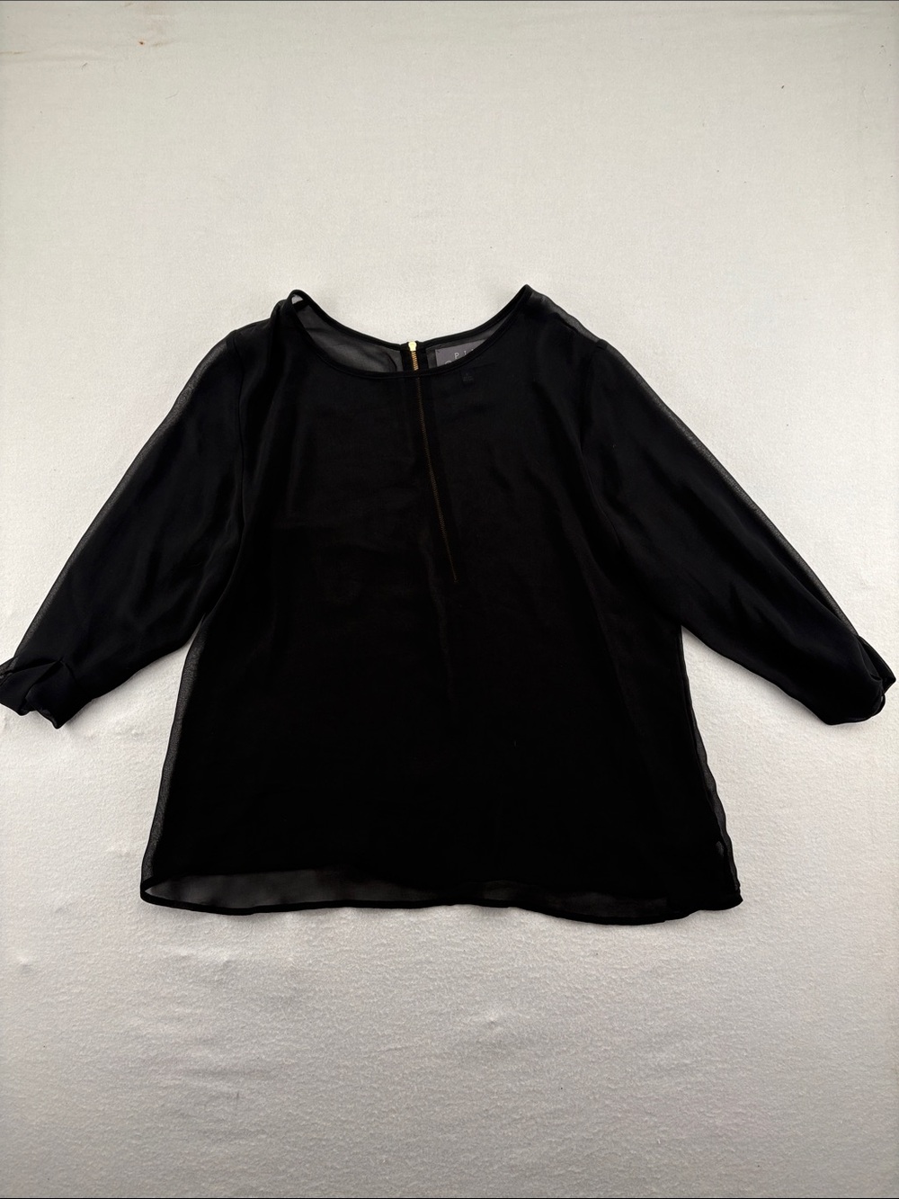 PJK Patterson J. Kincaid Black Sheer 3/4 Sleeve Blouse - size small